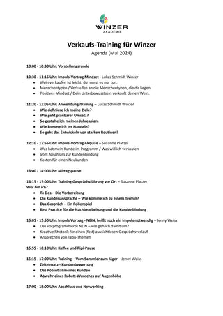 VERKAUFS-TRAINING FÜR WINZER (03. Mai 2024 10.00 - 18.00)